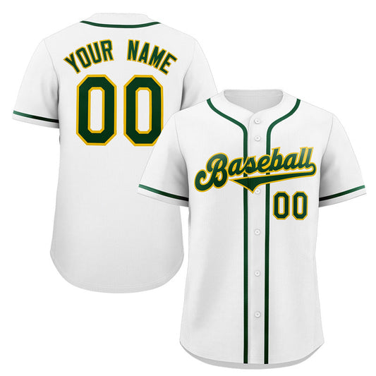 Custom White Green-Yellow Classic Style Authentic Baseball Jersey