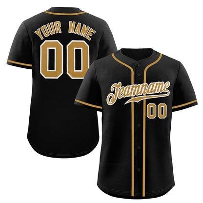 Custom Black Old Gold-White Classic Style Authentic Baseball Jersey