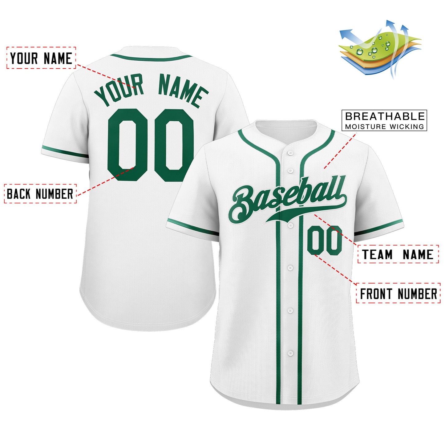 Custom White Green Classic Style Authentic Baseball Jersey