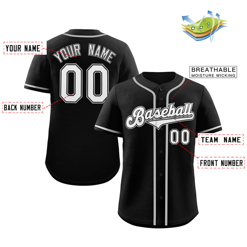 Custom Black White-Gray Classic Style Authentic Baseball Jersey