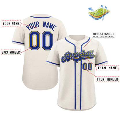 Custom Cream Royal-Gold Classic Style Authentic Baseball Jersey