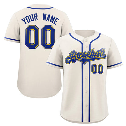 Custom Cream Royal-Gold Classic Style Authentic Baseball Jersey