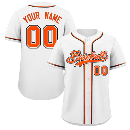 Custom White Orange-Black Classic Style Authentic Baseball Jersey