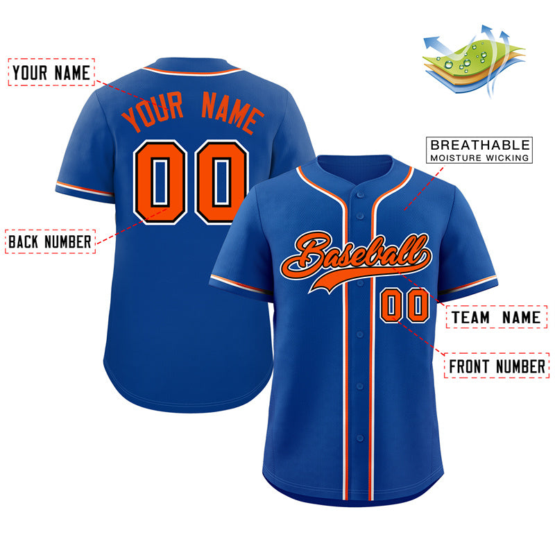 Custom Royal Orange-White Classic Style Authentic Baseball Jersey