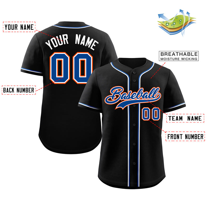 Custom Black Royal-Orange Classic Style Authentic Baseball Jersey