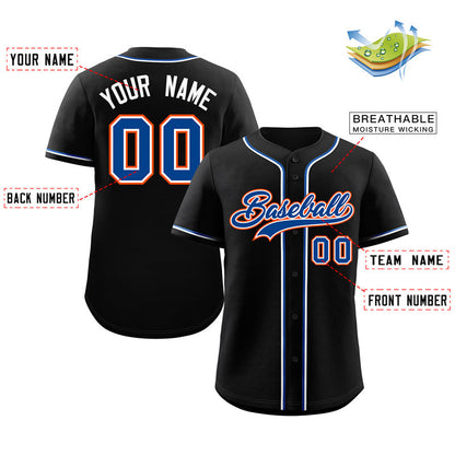 Custom Black Royal-Orange Classic Style Authentic Baseball Jersey