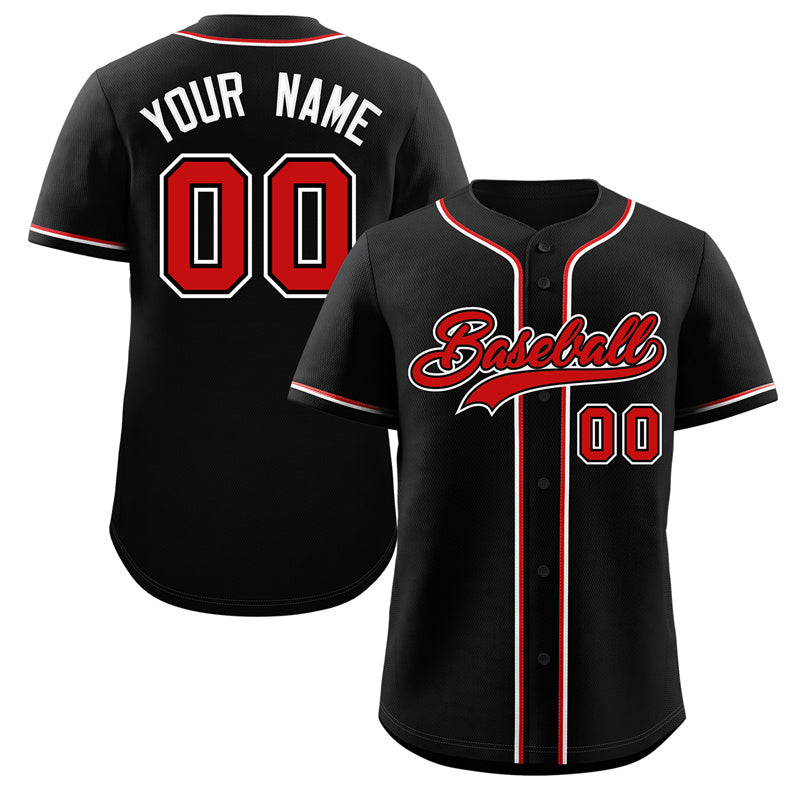 Custom Black Red-White Classic Style Authentic Baseball Jersey