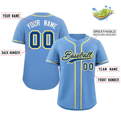 Custom Powder Blue Royal-White Classic Style Authentic Baseball Jersey