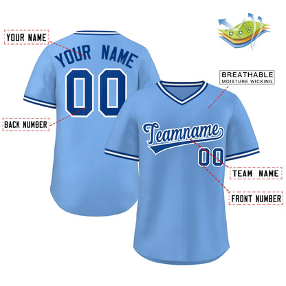 Custom Light Blue Royal-White Classic Style Outdoor Authentic Pullover Baseball Jersey