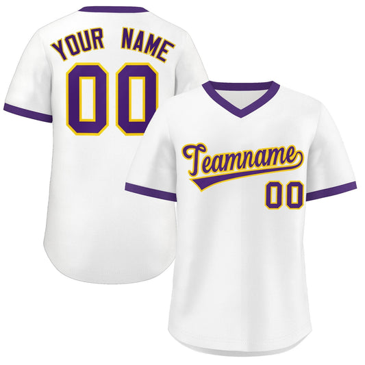 Custom White Purple Classic Style Outdoor Authentic Pullover Baseball Jersey