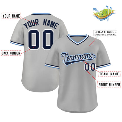 Custom Gray Royal Classic Style Outdoor Authentic Pullover Baseball Jersey