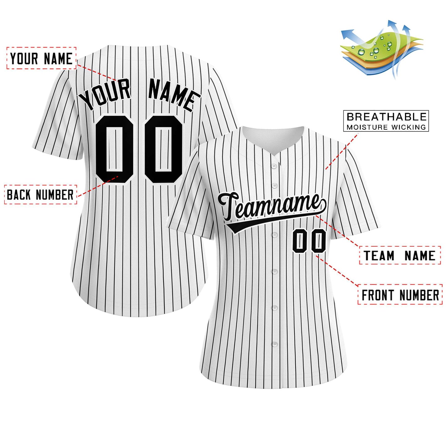 Custom White Black-White Stripe Fashion Baseball Jersey For Women