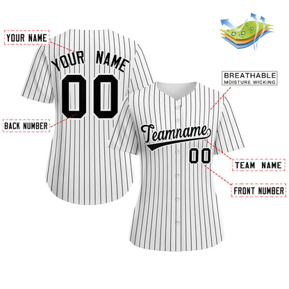 Custom White Black-White Stripe Fashion Baseball Jersey For Women