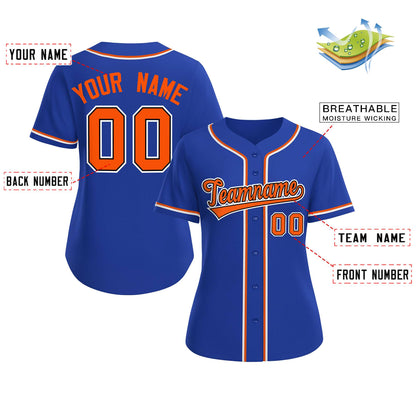 Custom Royal Orange-Black Classic Style Baseball Jersey For Women