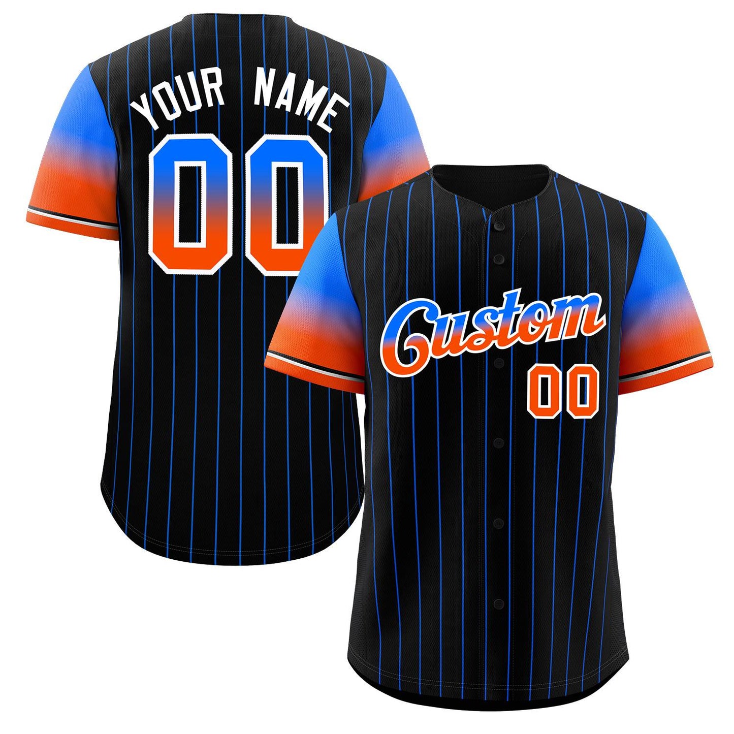 Custom Black Royal Orange-White Stripe Font Gradient Fashion Authentic Baseball Jersey