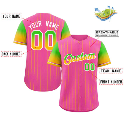 Custom PinK Neon Green Gold-White Stripe Font Gradient Fashion Authentic Baseball Jersey