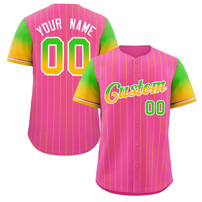 Custom PinK Neon Green Gold-White Stripe Font Gradient Fashion Authentic Baseball Jersey