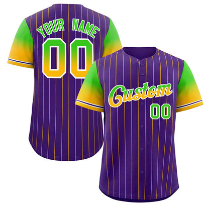 Custom Purple Neon Green Gold-White Stripe Font Gradient Fashion Authentic Baseball Jersey