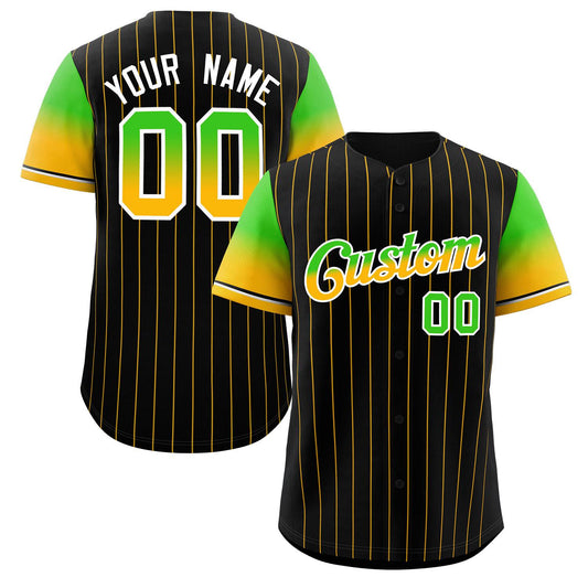 Custom Black Neon Green Gold-White Stripe Font Gradient Fashion Authentic Baseball Jersey