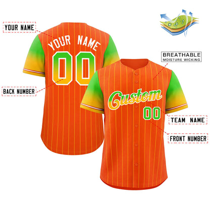 Custom Orange Neon Green Gold-White Stripe Font Gradient Fashion Authentic Baseball Jersey