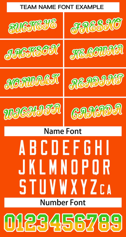 Custom Orange Neon Green Gold-White Stripe Font Gradient Fashion Authentic Baseball Jersey