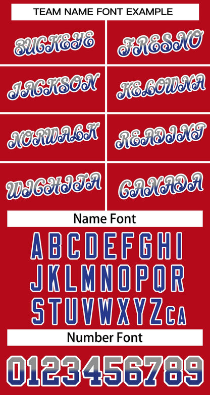 Custom Red Gray Blue-White Stripe Font Gradient Fashion Authentic Baseball Jersey