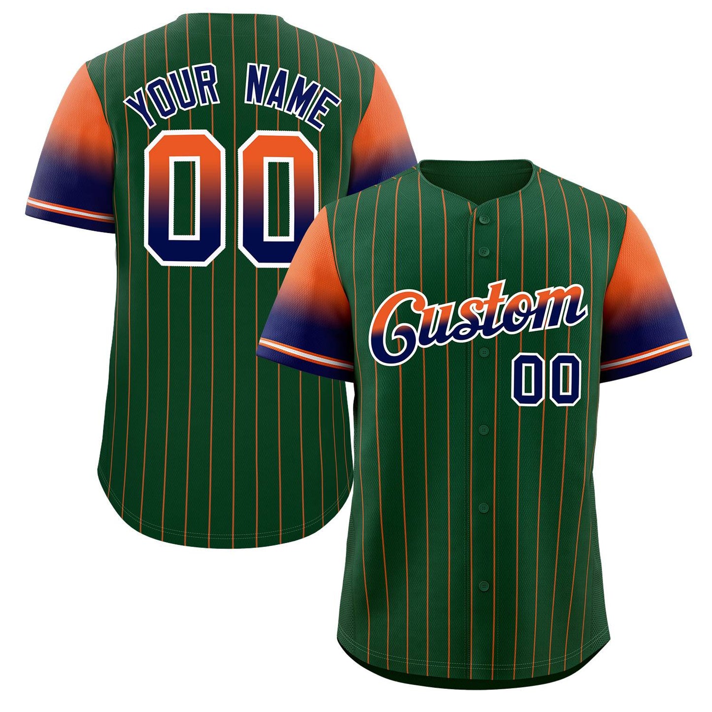 Custom Green Orange Navy-White Stripe Font Gradient Fashion Authentic Baseball Jersey