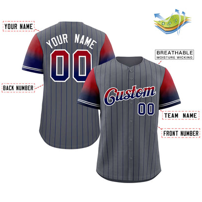 Custom Dark Gray Red Navy-White Stripe Font Gradient Fashion Authentic Baseball Jersey