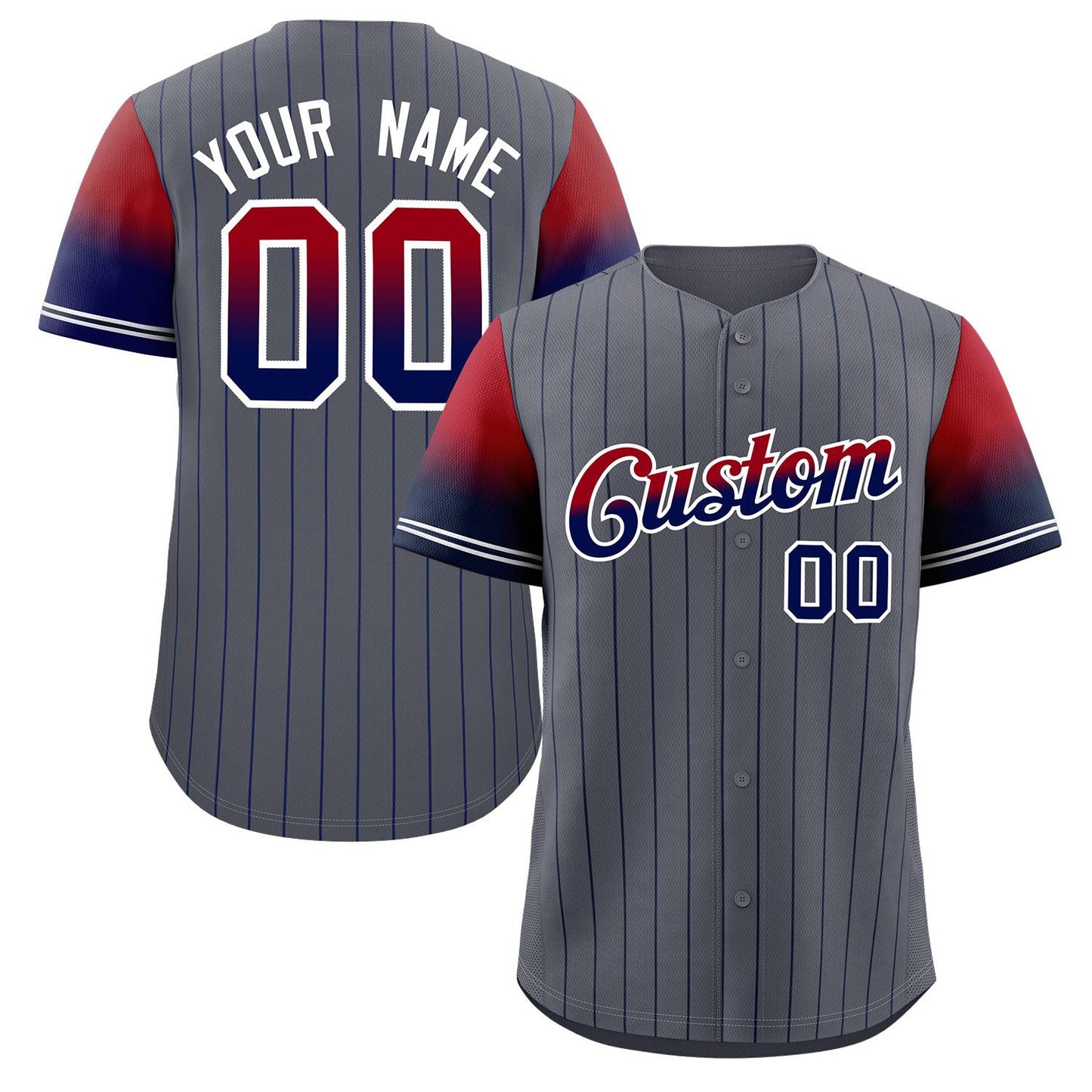 Custom Dark Gray Red Navy-White Stripe Font Gradient Fashion Authentic Baseball Jersey