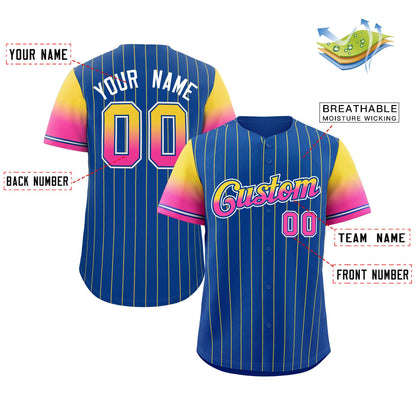 Custom Royal Gold Pink-Royal Stripe Font Gradient Fashion Authentic Baseball Jersey