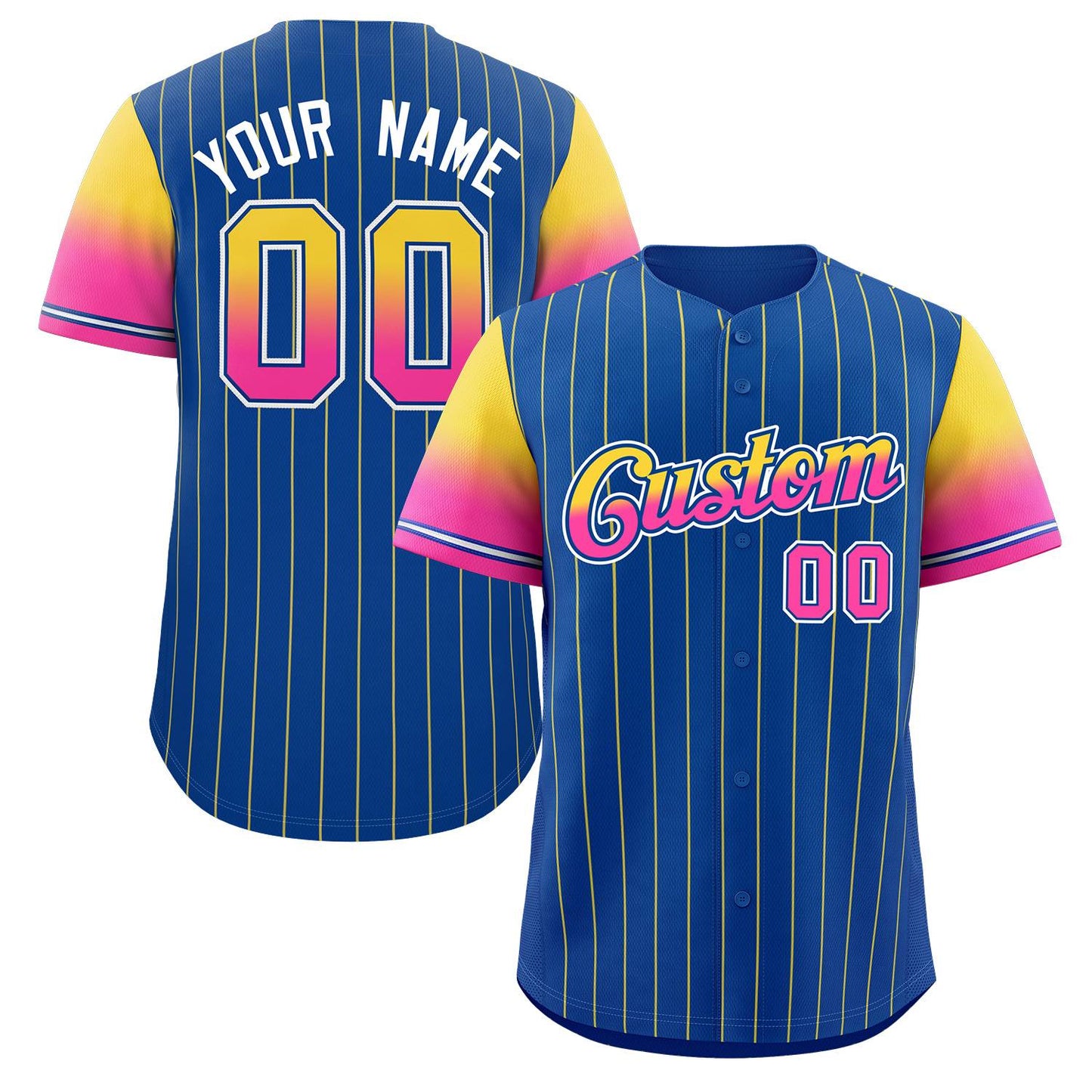 Custom Royal Gold Pink-Royal Stripe Font Gradient Fashion Authentic Baseball Jersey