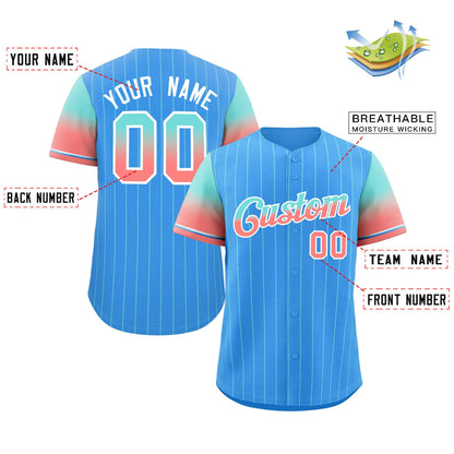 Custom Powder Blue Aqua Red-White Stripe Font Gradient Fashion Authentic Baseball Jersey