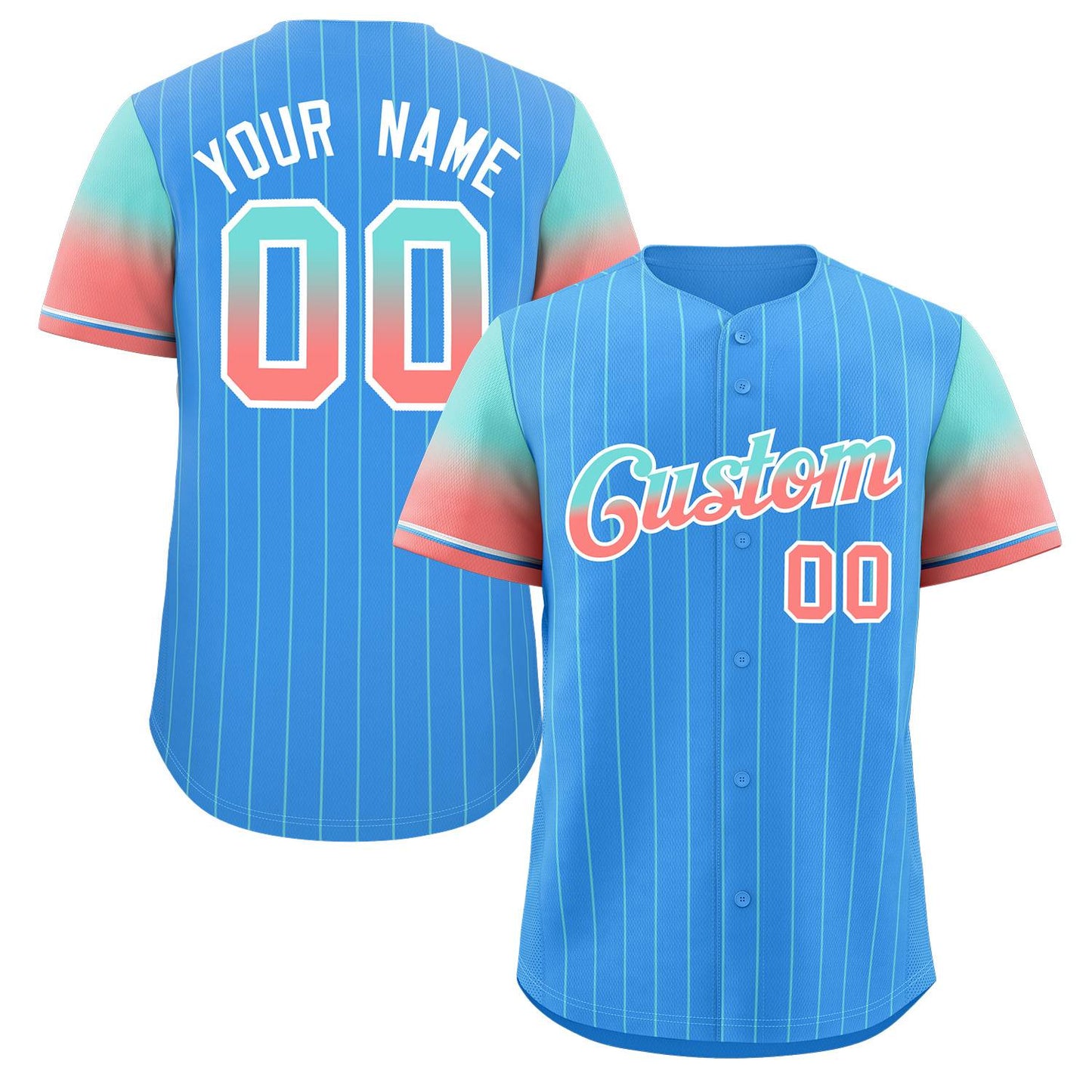 Custom Powder Blue Aqua Red-White Stripe Font Gradient Fashion Authentic Baseball Jersey