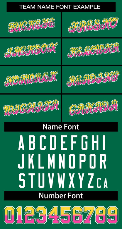 Custom Kelly Green Gold Pink-Kelly Green Stripe Font Gradient Fashion Authentic Baseball Jersey