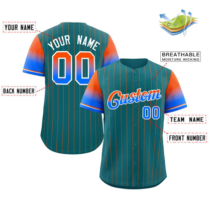 Custom Aqua Orange Blue-White Stripe Font Gradient Fashion Authentic Baseball Jersey