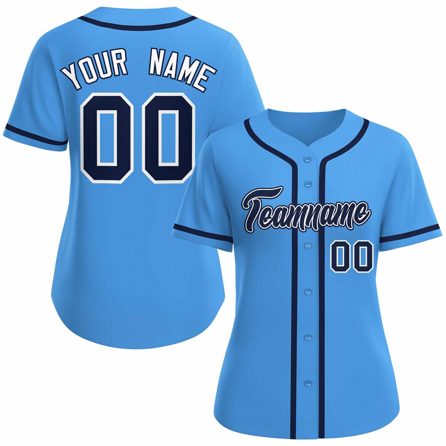 Custom Powder Blue Navy White Classic Style Baseball Jersey for Women