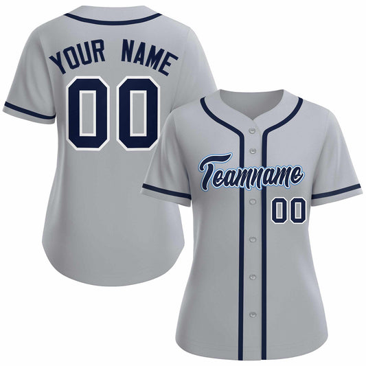 Custom Gray Navy White Classic Style Baseball Jersey for Women