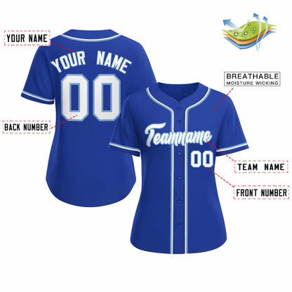 Custom Royal White Light Blue Classic Style Baseball Jersey for Women