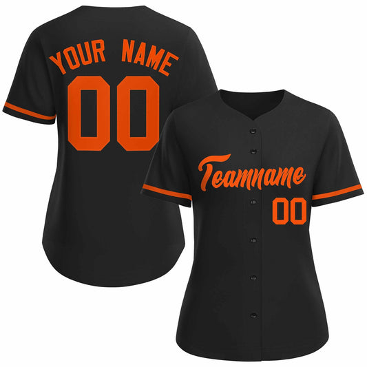 Custom Black Orange Classic Style Baseball Jersey for Women