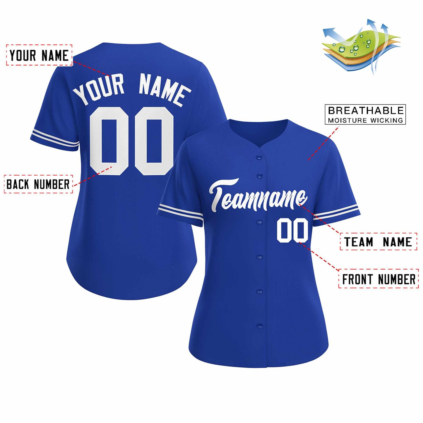 Custom Royal White Classic Style Baseball Jersey for Women