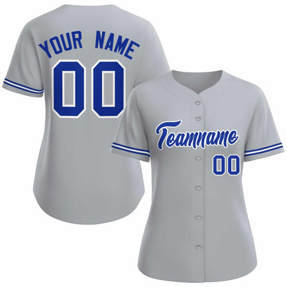 Custom Gray Royal White Classic Style Baseball Jersey for Women