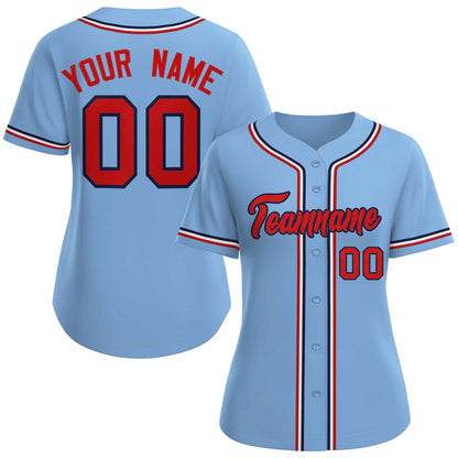 Custom Light Blue Red Navy Classic Style Baseball Jersey for Women