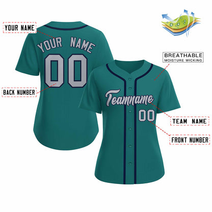 Custom Aqua Gray Navy Classic Style Baseball Jersey for Women