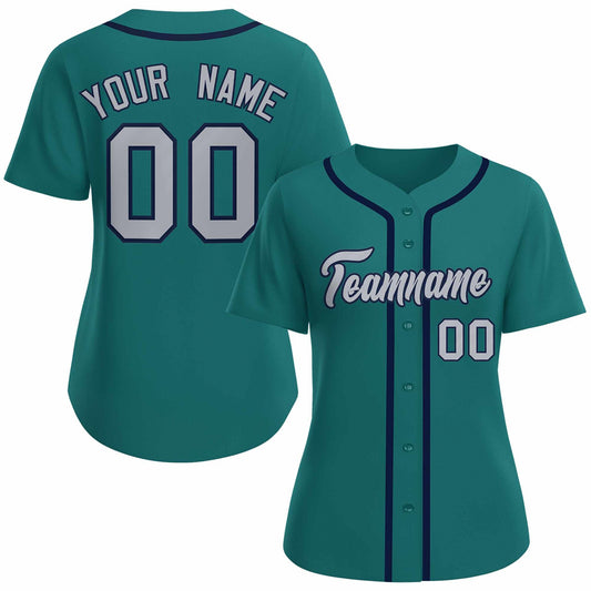 Custom Aqua Gray Navy Classic Style Baseball Jersey for Women