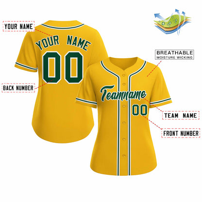 Custom Gold Green White Classic Style Baseball Jersey for Women