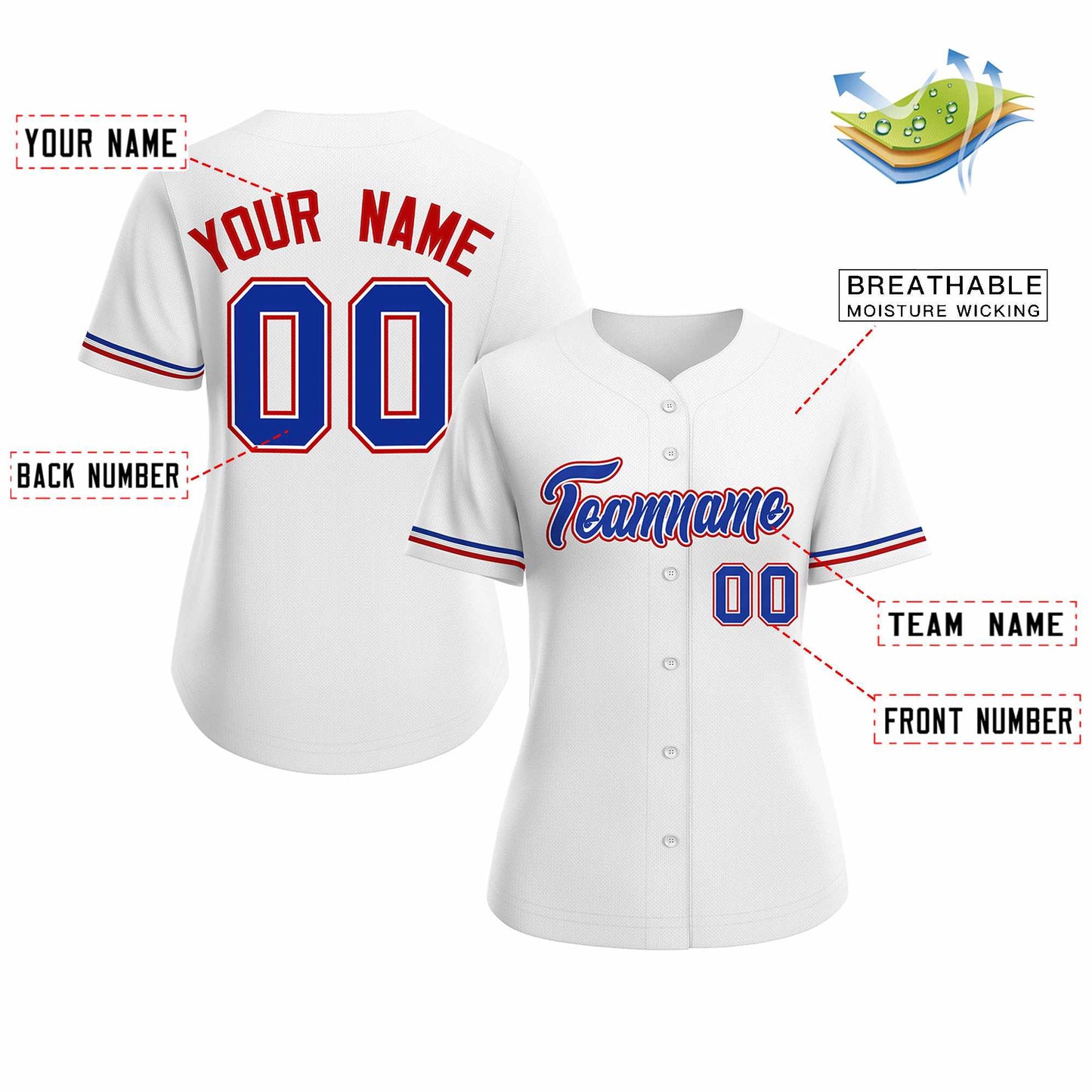 Custom White Royal Classic Style Baseball Jersey for Women