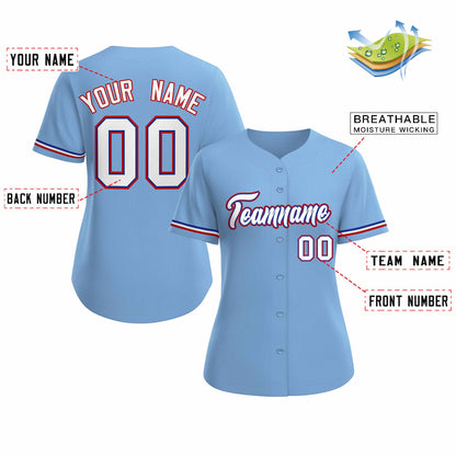 Custom Light Blue White Royal Classic Style Baseball Jersey for Women