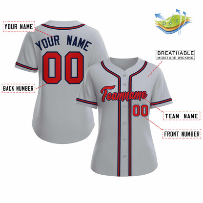 Custom Gray Red Navy Classic Style Baseball Jersey for Women