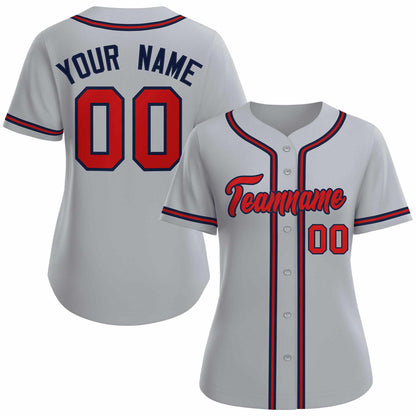 Custom Gray Red Navy Classic Style Baseball Jersey for Women