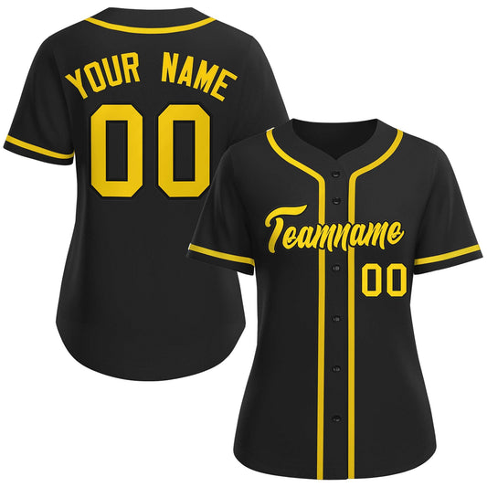 Custom Black Gold-Black Classic Style Baseball Jersey For Women